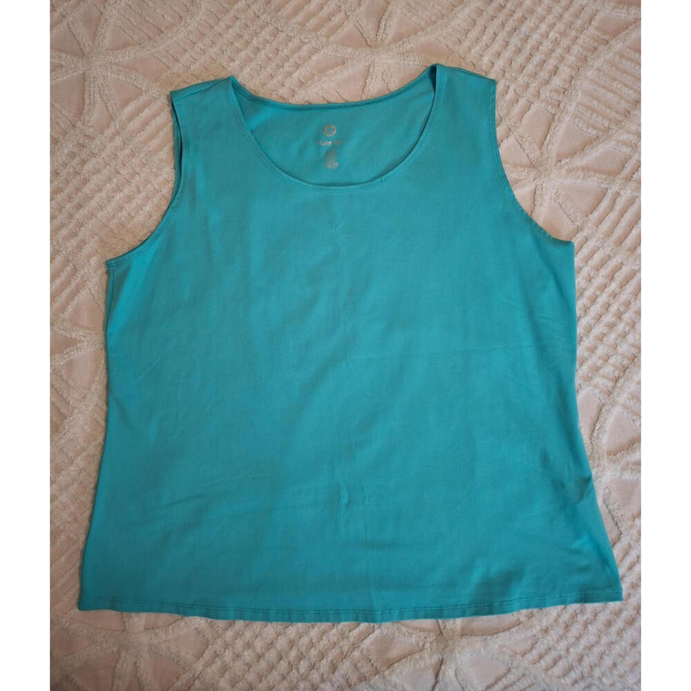 Ruby Rd Women 1X Tank Top Turquoise Blue Scoop Neck‎ Stretch Sleeveless